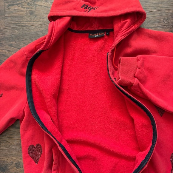 NYC Beyond Lost Embroidered Red & Black Heart Detailed Full Zip Hoodie Women’s L - Picture 6 of 7